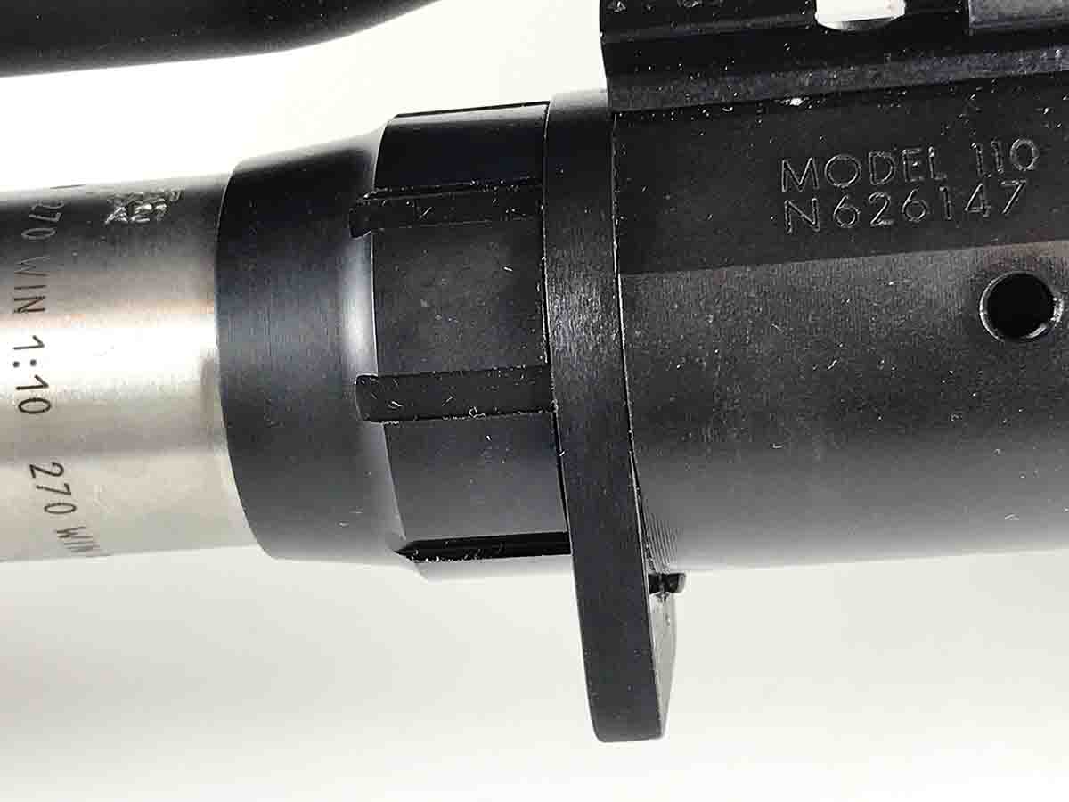 The Model 110’s barrel nut helps stiffen the lockup of the barrel to the receiver.
